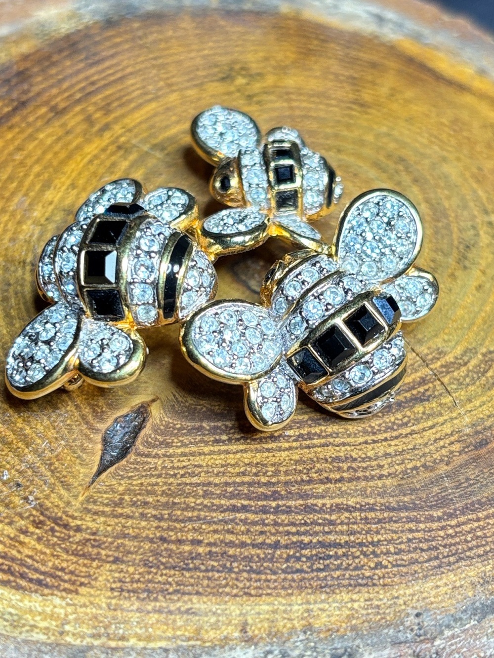 Beautiful Swarovski brooch pin Bumble Bees Trio vintage